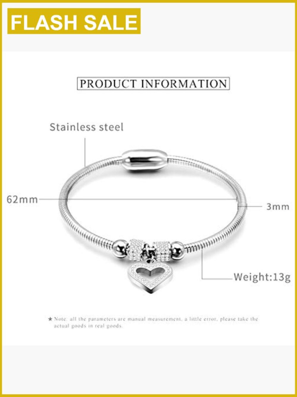 Stainless Steel Heart Charm Bangle Bracelet Valentine Anniversary Gift - Picture 2 of 4